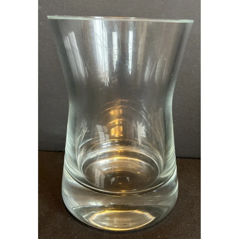 Elegant VTG Lead Crystal Vase with Hour Clock Look Heavy Thick Glass 6.5”X4.25”